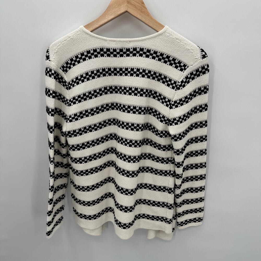 Talbots Black and White Striped Textured Open Cardigan Sweater // S Petite - Picture 9 of 11